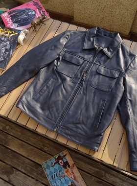 赔本抛售【雷总蓝色】绵羊皮翻领商务通勤真皮衣