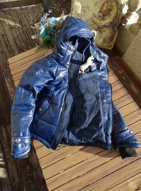 蜡染马皮棉服【男女通穿】日本帽斜拉链马蹄袖头层小幼马皮真皮衣