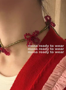 撞色立体花朵项链锁骨链