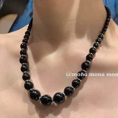 MONA张绮贤同款银河落幕黑色珠子项链女小众设计高级感颈链锁骨链