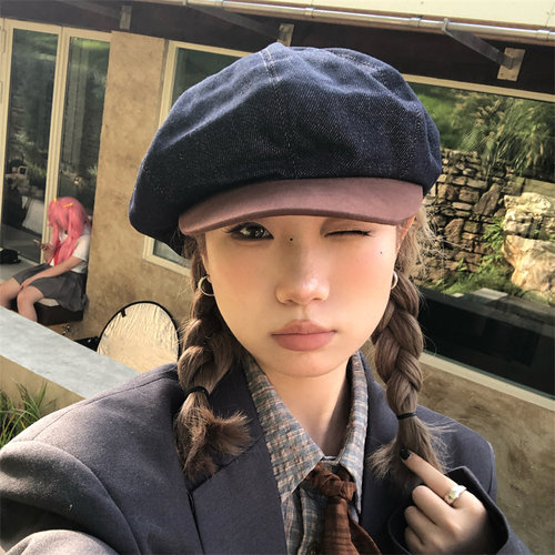 早秋搭配复古咖色帽檐牛仔八角帽