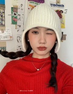 【尖尖针织帽】炒鸡可爱显脸小的包头护耳毛线帽女可卷檐飞行帽潮