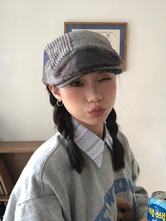 【小众撞色款】个性多色拼接复古前进帽秋冬百搭咖灰色可调节帽子