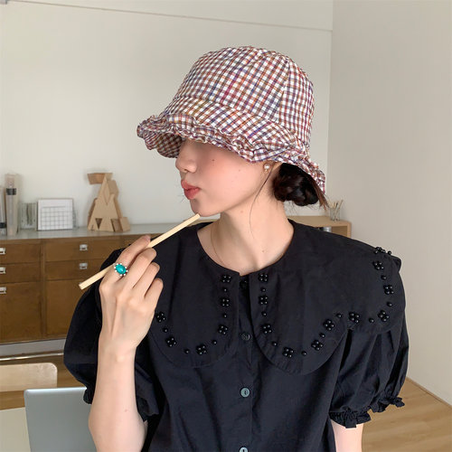 春夏出游维希格纹花边渔夫帽盆帽