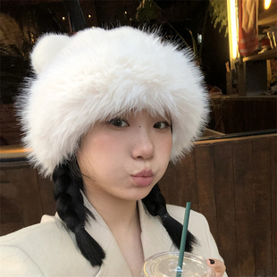 【可爱宝儿】毛绒绒氛围感小熊耳朵帽秋冬保暖仿貂毛渔夫帽显脸小
