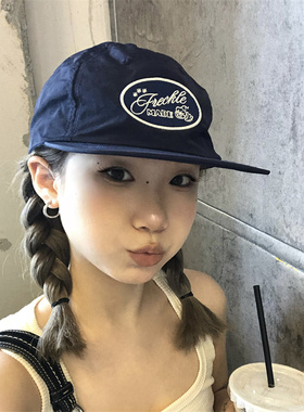 【韩女平檐帽】小众字母刺绣藏青色软顶棒球帽韩国ig博主同款帽子