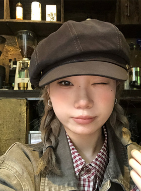 低调奢华复古布朗尼棕软顶八角帽