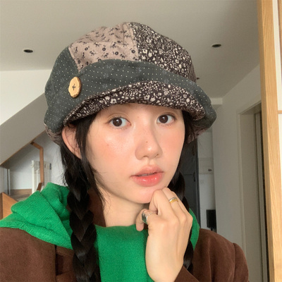 古早碎花感拼接软顶云朵帽气质潮