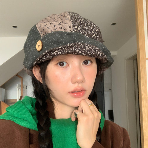 古早碎花感拼接软顶云朵帽气质潮
