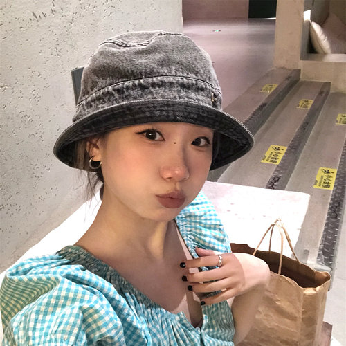 百搭不过时水洗做旧牛仔渔夫帽女
