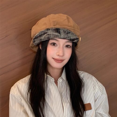 古早双帽檐纽扣设计显脸小云朵帽