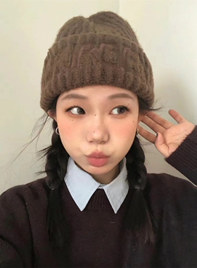 秋冬棕色咖啡色显脸小护耳毛线帽