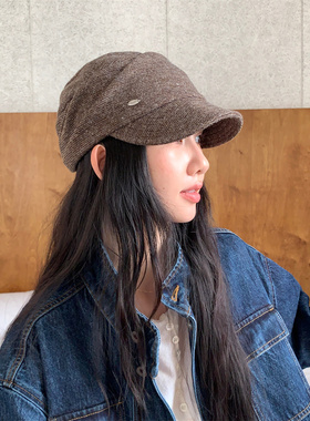 日系复古褶皱条纹咖色软顶马术帽