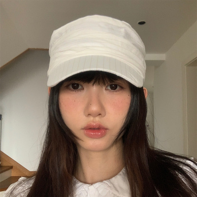 日系肌理感褶皱条纹软顶马术帽