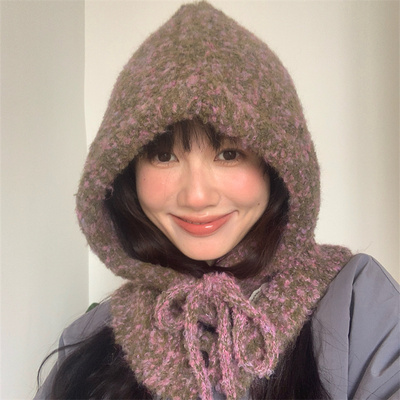 圈圈纱混色巴拉克拉法帽围脖一体