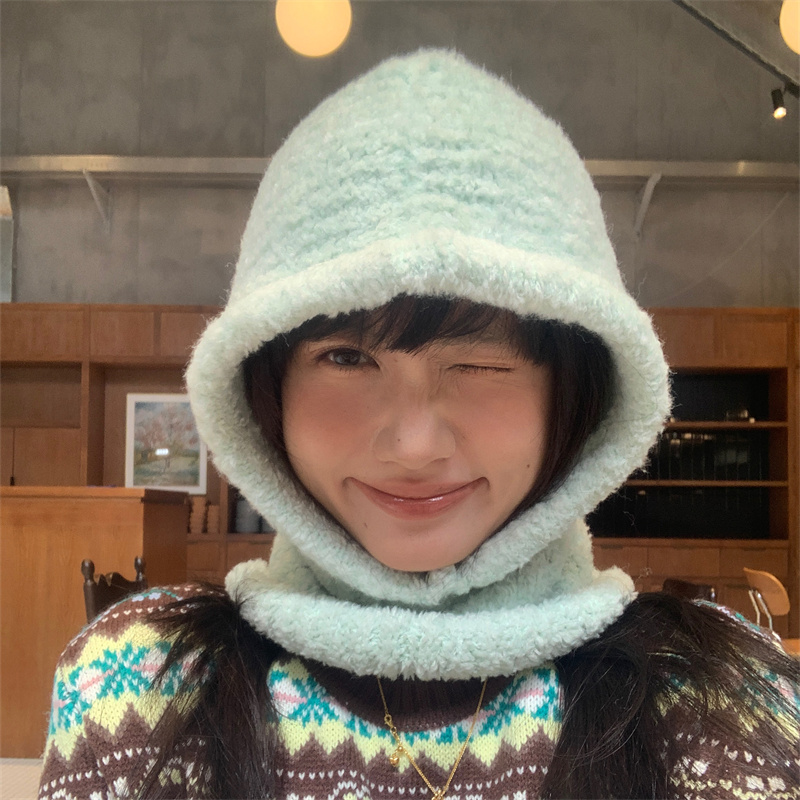 薄荷绿围脖帽子一体巴拉克拉法帽