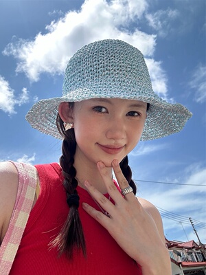 夏季混色编织草帽透气渔夫帽简约