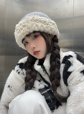 【圆脸戴真香】冬天御寒保暖显脸小护耳针织帽显白果绿色毛绒帽潮