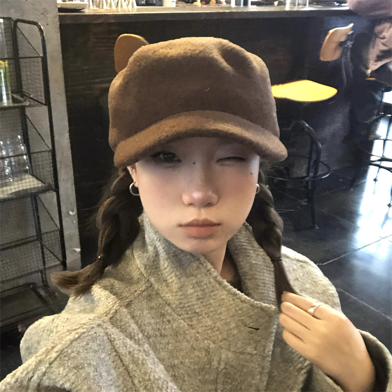 【复古英伦风】羊毛马术帽纯色金标平顶帽气质百搭硬帽檐显脸小女