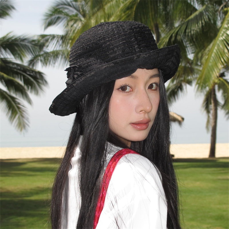 气质赫本风花朵小礼帽轻薄透气夏