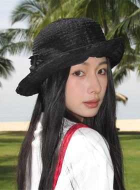 气质赫本风花朵小礼帽轻薄透气夏