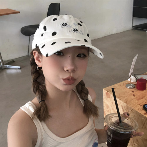 夏季薄款爱心刺绣波点鸭舌帽百搭