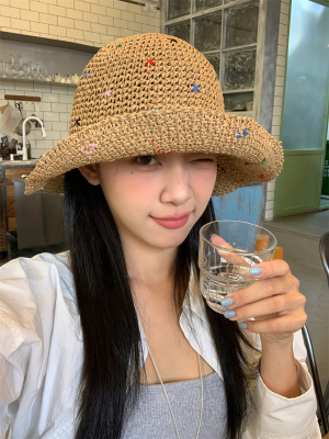 大帽檐彩色勾线遮阳草帽夏季出游