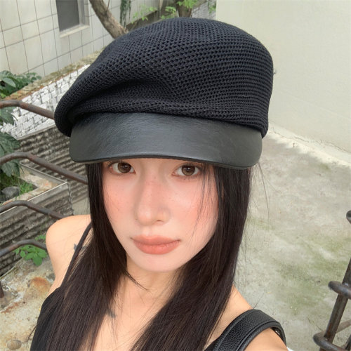 【南法假日】法式不规则定型八角帽镂空透气皮帽檐显脸小画家帽女