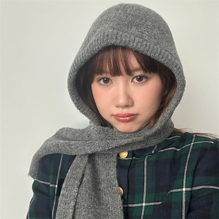 【帽子围巾一体】韩版高级灰色巴拉克拉法帽加厚保暖针织围脖实用