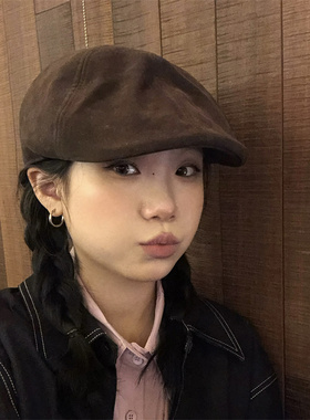 【雅丹风穿搭】巧克力色系麂皮绒复古前进帽秋冬百搭雅痞老爹帽潮