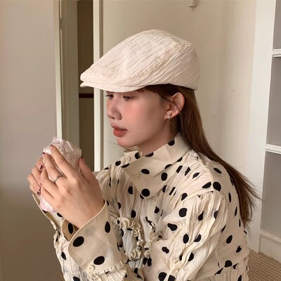 miu系穿搭复古前进帽褶皱肌理感