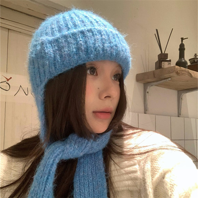 小众设计帽子围脖一体护耳毛线帽