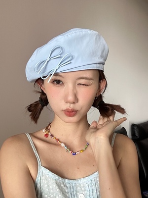 大头小头都可戴的蝴蝶结贝雷帽女