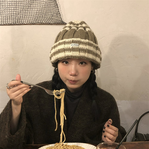 适合圆脸的条纹尖尖帽宽松有弹力