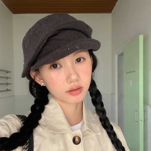 大版显脸小褶皱感细闪堆堆八角帽