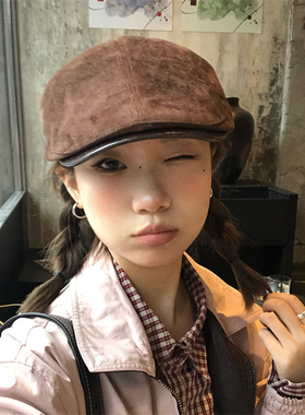 【秋冬流行色】复古又高级巧克力咖麂皮绒前进帽皮帽檐软顶鸭舌帽
