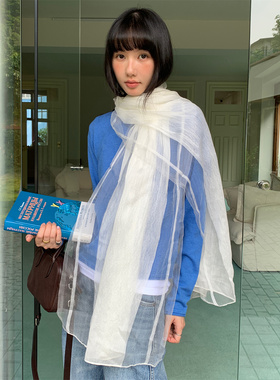 轻奢高级感雾薄纱丝巾女围巾披肩