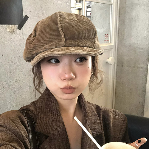 复古感满满灯芯绒软顶八角帽百搭