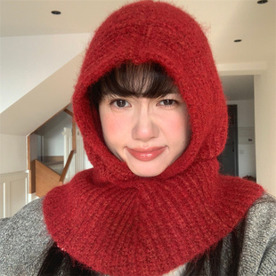 【时髦巴拉克拉法帽】韩版围巾帽子一体羊毛混纺针织斗篷包头帽潮