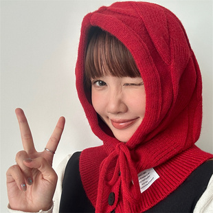 【麻花巴拉克拉法帽】韩国ins博主穿搭小红帽围脖帽子一体针织帽