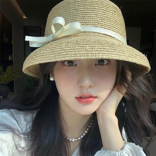 藤姐同款拉菲草帽女贵气小盆帽