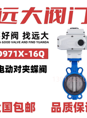 远大阀门电动对夹蝶阀D971X-16Q球墨铸铁软密封调节开关220vDN100