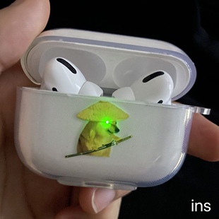 简约透明戴笠闪眼剑士软壳适用于AirPodspro2保护套AirPods1/2代苹果耳机壳无线蓝牙AirPods3苹果耳机保护套