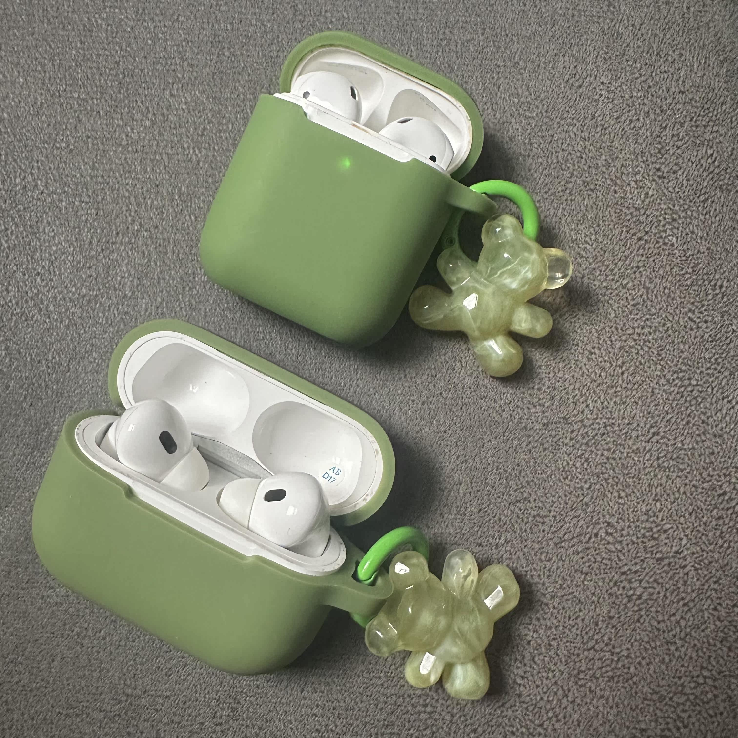 高级感军绿色硅胶软壳适用于AirPodsPro2保护套AirPods1/2代无线蓝牙耳机壳AirPods3苹果耳机保护套AirPods3