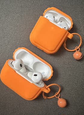 高级感橙色硅胶软壳适用于AirPodsPro2保护套AirPods1/2代无线蓝牙耳机壳AirPods3苹果耳机保护套AirPodsPro