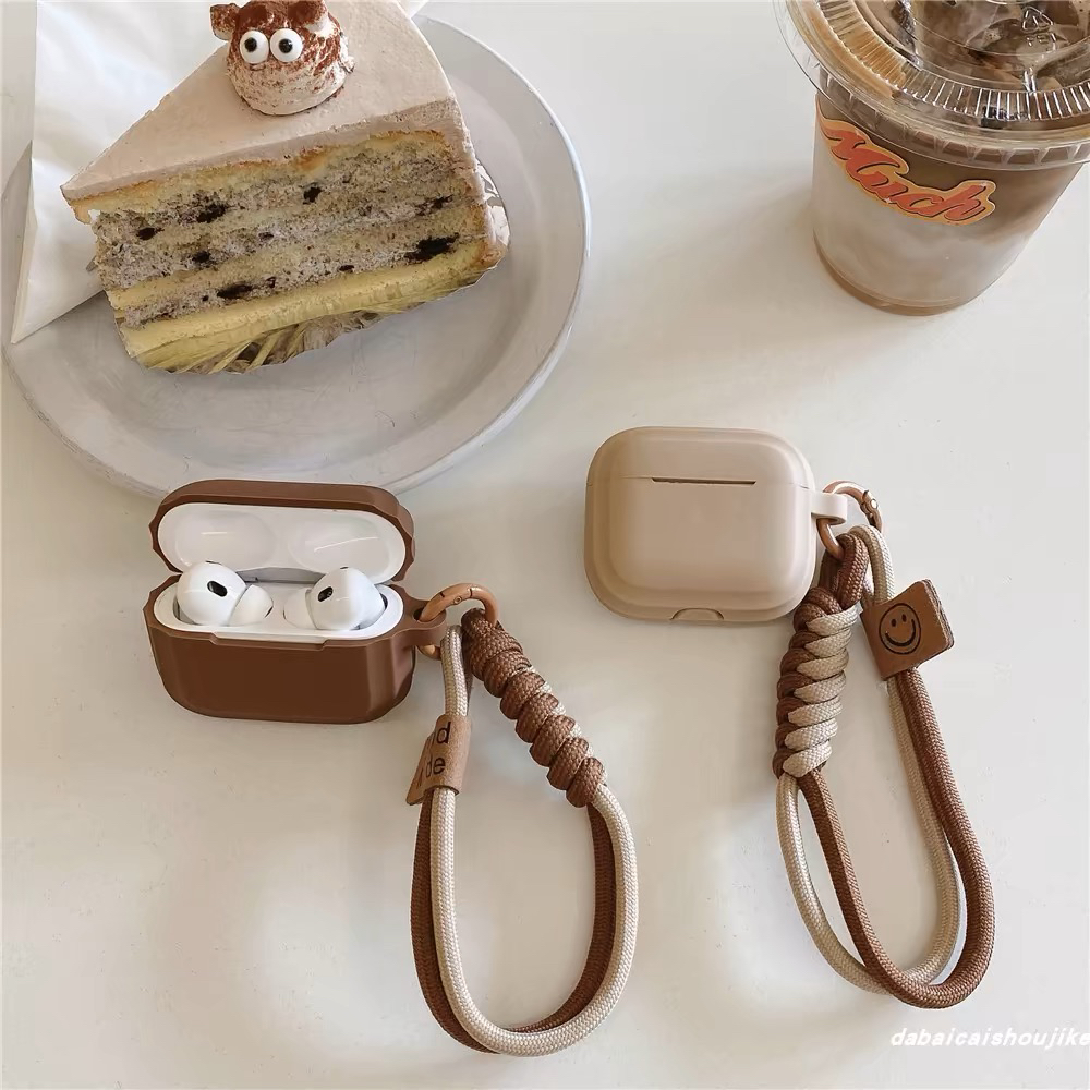 卡其色棕色高级感硅胶液态软壳适用于AirPodsPro2保护套AirPods1/2/3/4代耳机壳耳机保护套华强北五代保护套