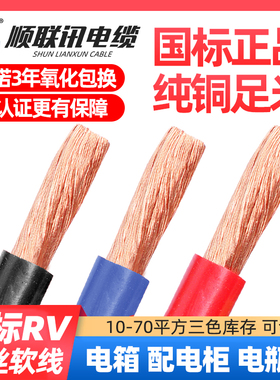 国标纯铜RV单芯多股软线10 16 25 35 50 70平方搭火电瓶电池焊线