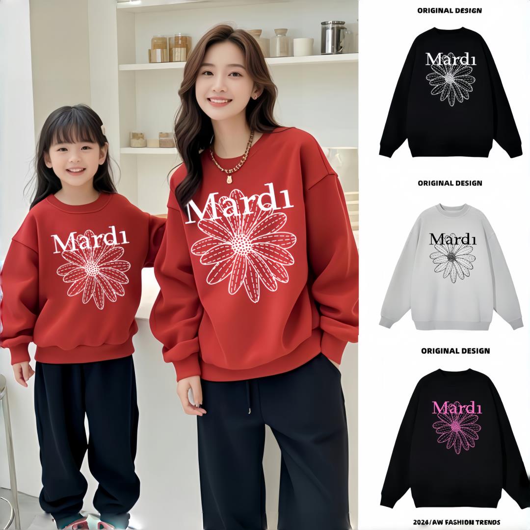 高端韩国潮品母女装春秋亲子装一家三四口母子装洋气宽松时尚卫衣