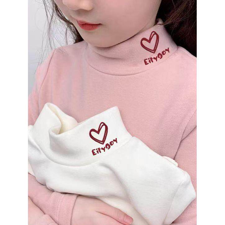 女童秋冬德绒半高领加厚打底衫