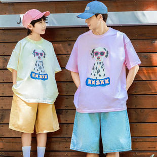 多巴胺亲子装父子装短袖纯棉T恤上衣炸街高级感母女母子装休闲潮